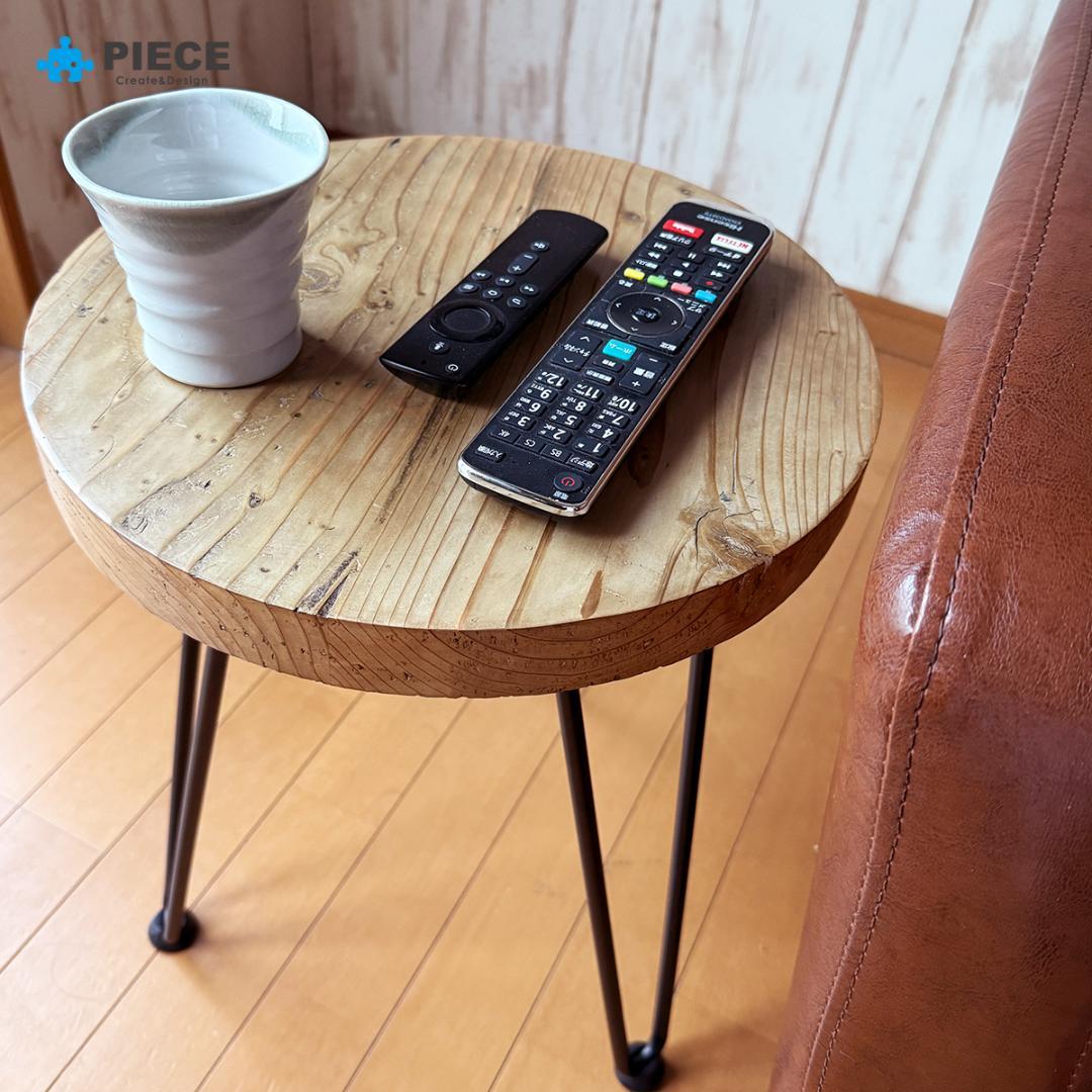 サイドテーブル 足場板古材 アイアン 丸型 35cm ヴィンテージ カフェ