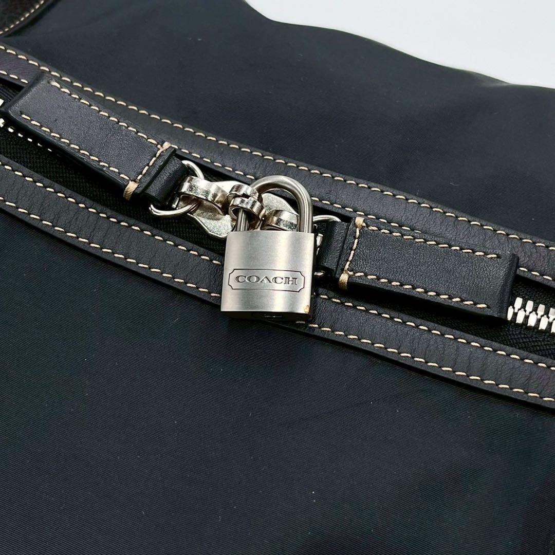 COACH コーチ ボストンバッグ 2way 大容量 ナイロン レザー 黒