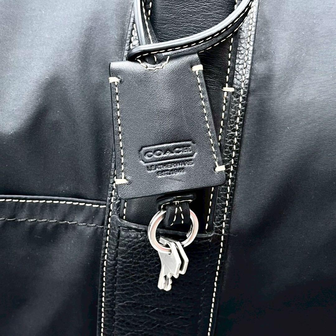 COACH コーチ ボストンバッグ 2way 大容量 ナイロン レザー 黒