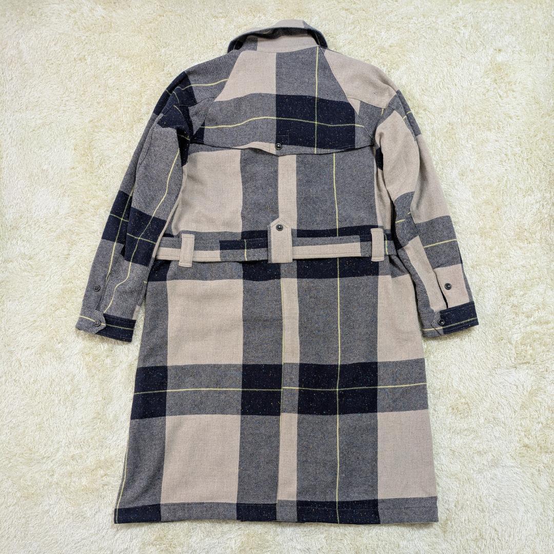 タグ付き MOTORCYCLE ウール チェック ライダース コート S