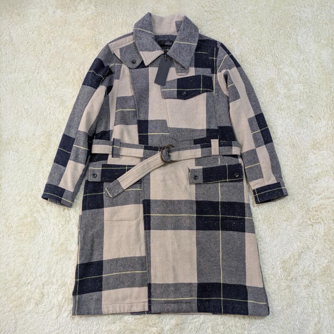 タグ付き MOTORCYCLE ウール チェック ライダース コート S