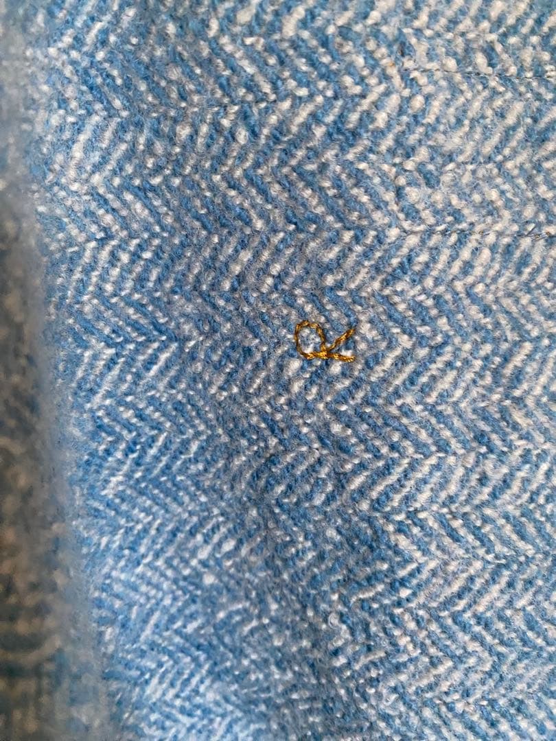 ４５Ｒ４５ｒインドメリノのポンチョショートサックスヘリンボーン定価￥68,200