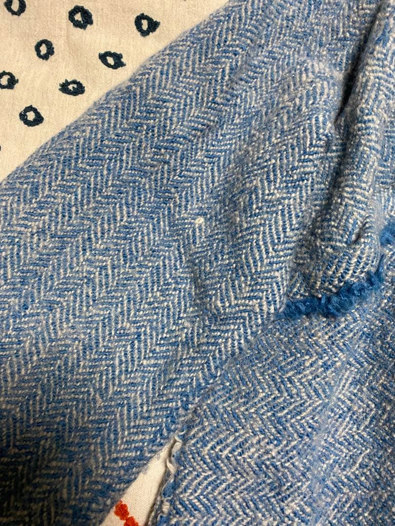 ４５Ｒ４５ｒインドメリノのポンチョショートサックスヘリンボーン定価￥68,200