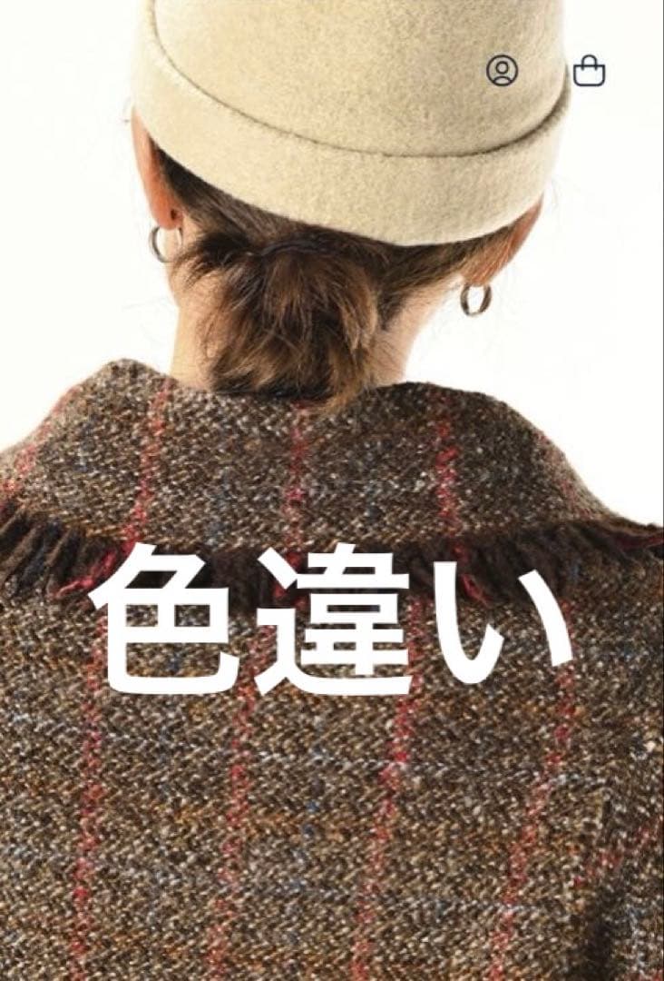 ４５Ｒ４５ｒインドメリノのポンチョショートサックスヘリンボーン定価￥68,200