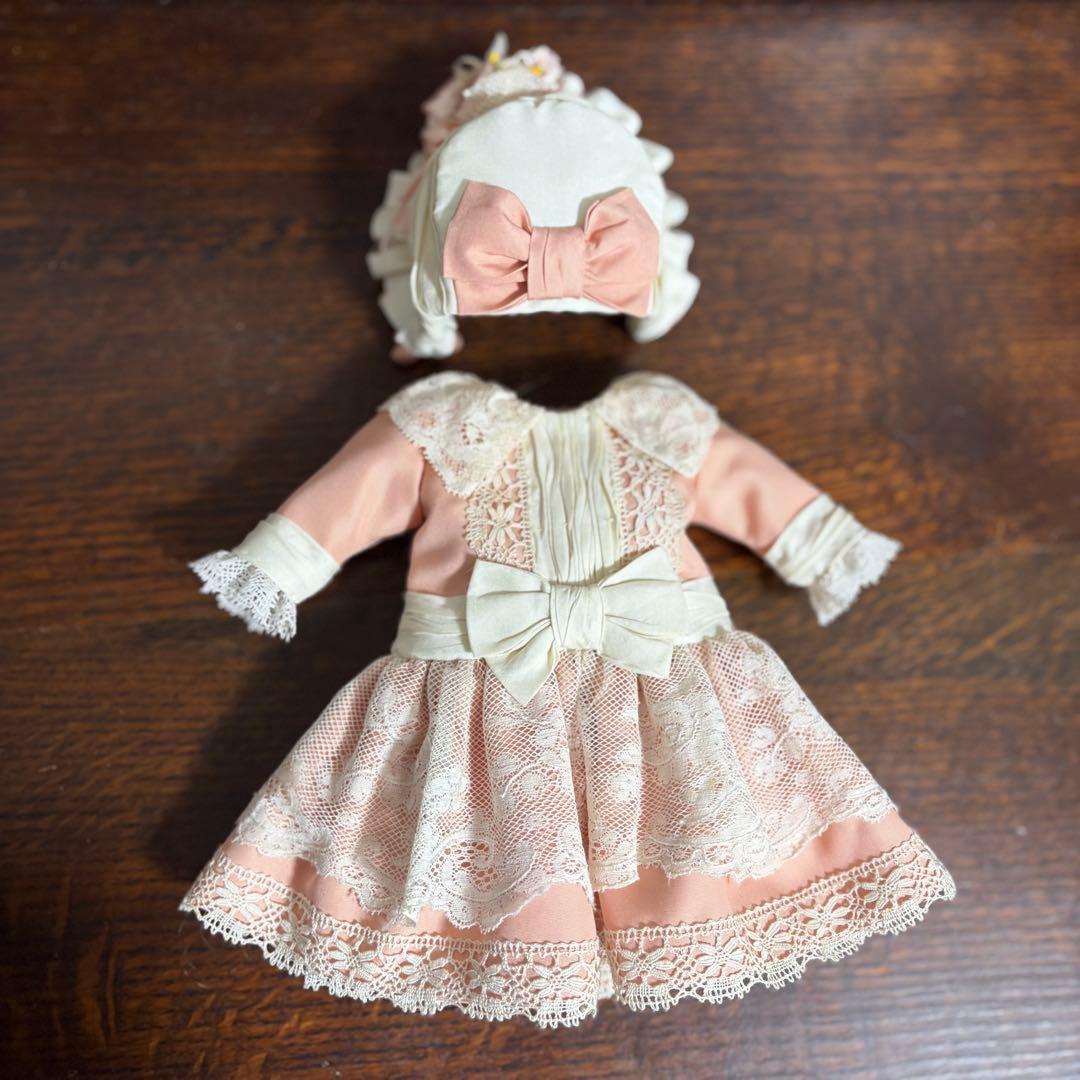 アンティークドール ビスクドール ドレス ボネ シルク ピンク レース