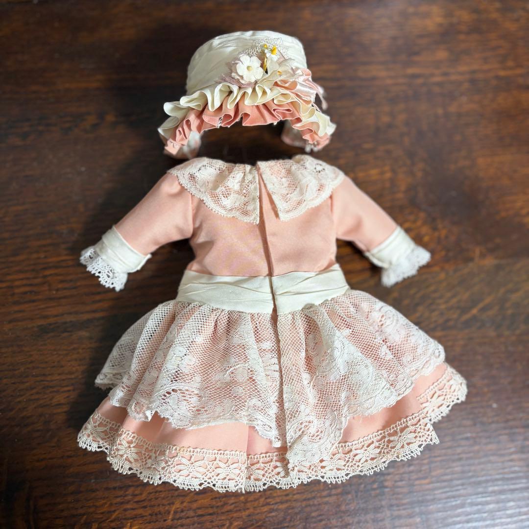 アンティークドール ビスクドール ドレス ボネ シルク ピンク レース