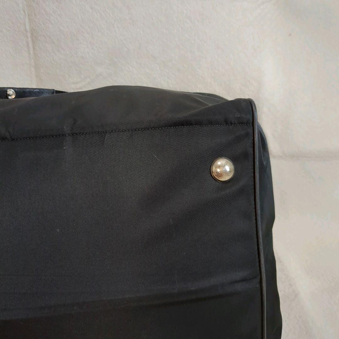 大容量 PRADA ボストンバッグ ブラック 三角ロゴ レザー ナイロン