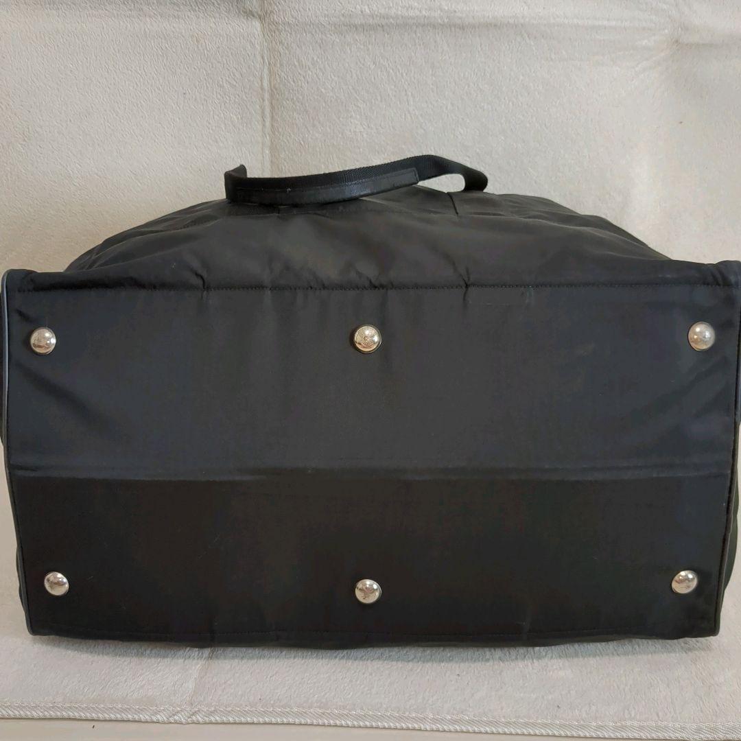 大容量 PRADA ボストンバッグ ブラック 三角ロゴ レザー ナイロン