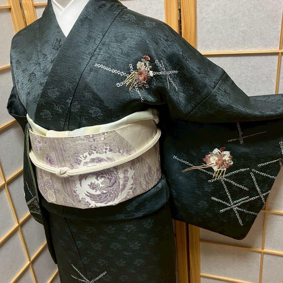 ［6750］訪問着 美品 花吉祥文様 絞り 刺繍 正絹 着物 袷