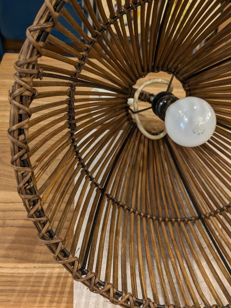 【廃盤希少】 東京メタル工業 ペンダントライト 照明 ラタン 籐 茶 ペンダント