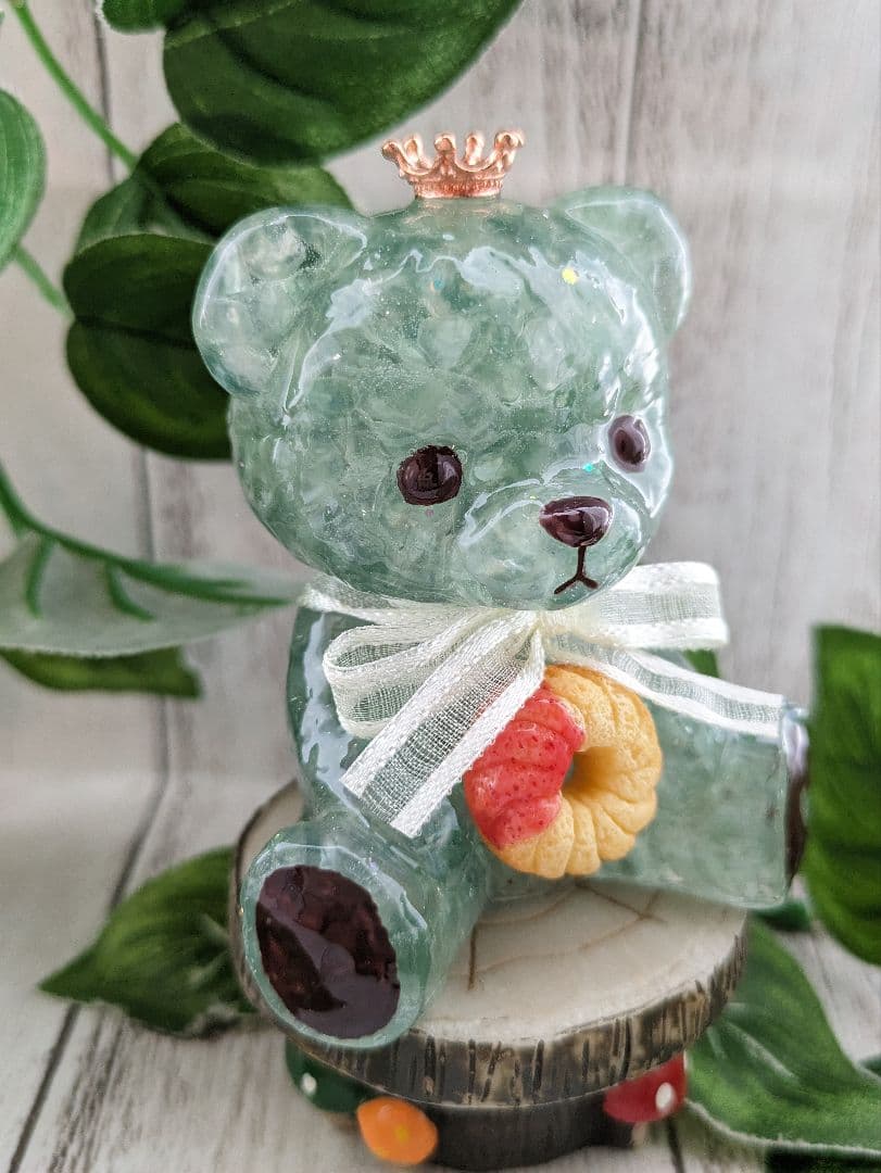 【ゼロ】グリーンフローライトのしょんぼりくまちゃん形オルゴナイト☆他１点