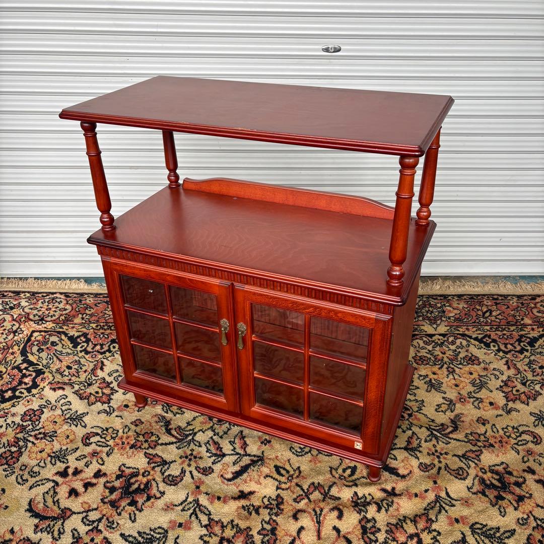 四国工芸　木製電話台・ファックス台 2段式 ブラウン ガラス棚 シコークラフト