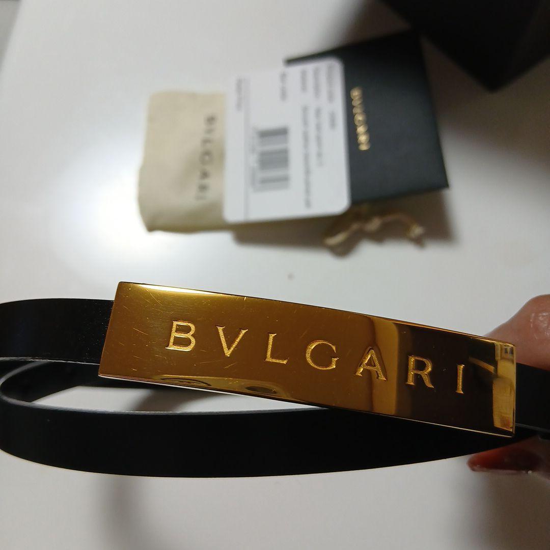 BVLGARI ブラックレザーベルト ゴールドバックル
