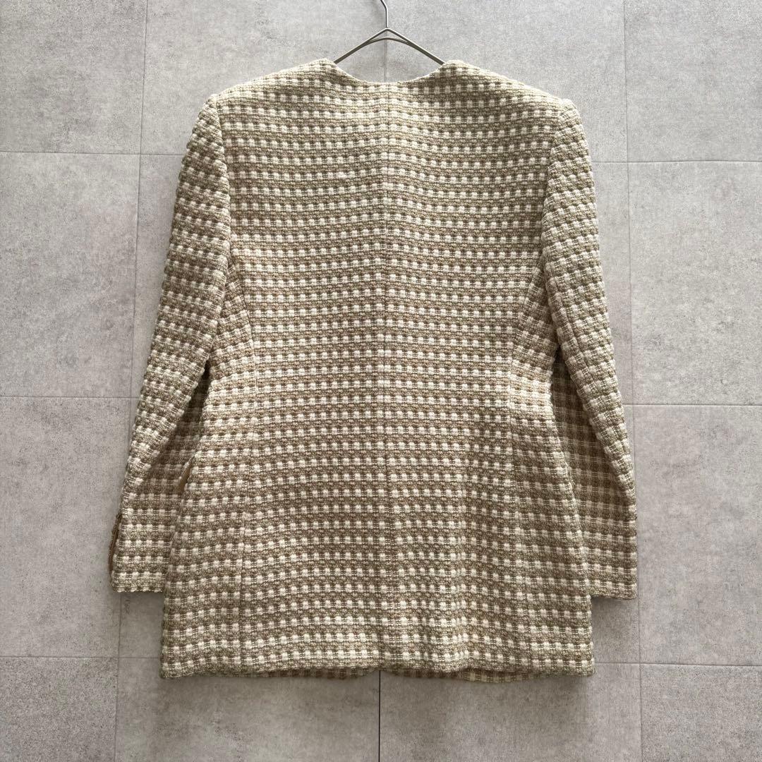ミスディオール　テーラードジャケット ノーカラー　ツイード　金具　チェック