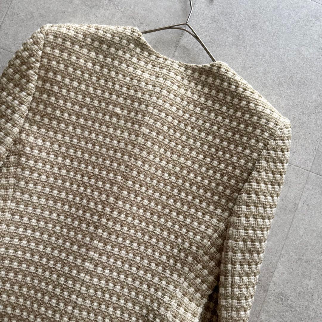 ミスディオール　テーラードジャケット ノーカラー　ツイード　金具　チェック