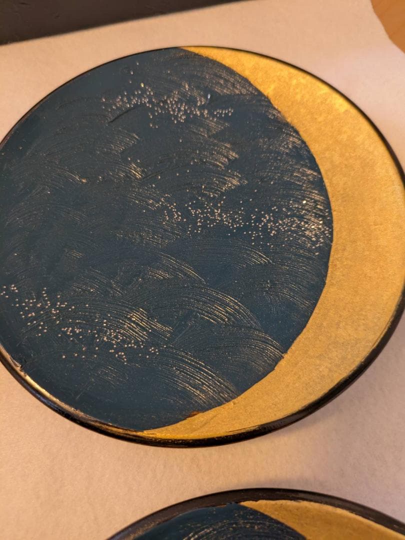 吉田華正作　漆器　蒔絵　銘々皿　ブルームーン　新品２箱４枚セット