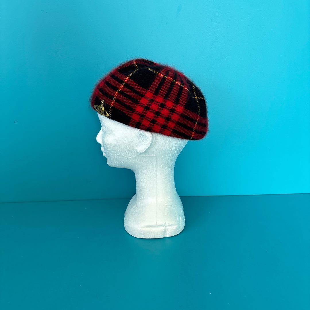 ヴィヴィアンウエストウッド　赤と黒のチェック アンゴラベレー帽　A13