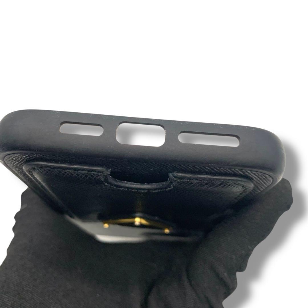 PRADA ブラック レザー iPhone用ケース　三角ロゴ