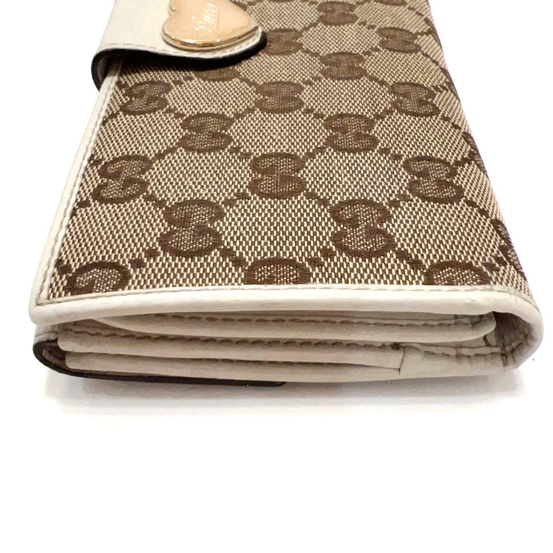 グッチ 長財布 GGキャンバス GG柄 ジャガード ハート ゴールド金具 白色