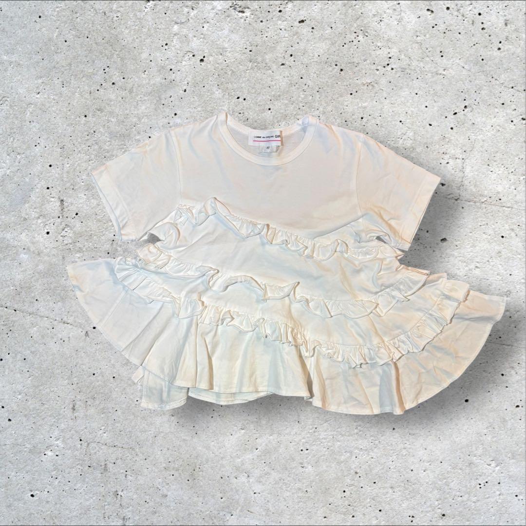 コムデギャルソンガール フリルTシャツ ホワイト 半袖カットソー 19AW