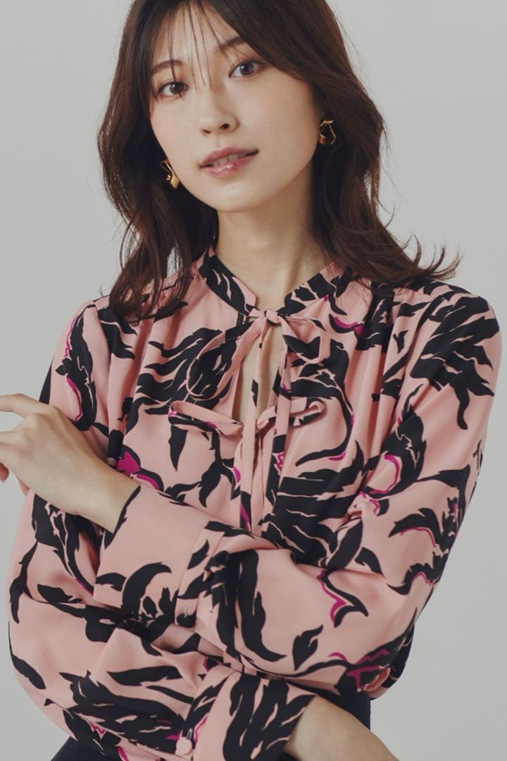 ピンキーアンドダイアン◆フラワープリントブラウス ピンク 38