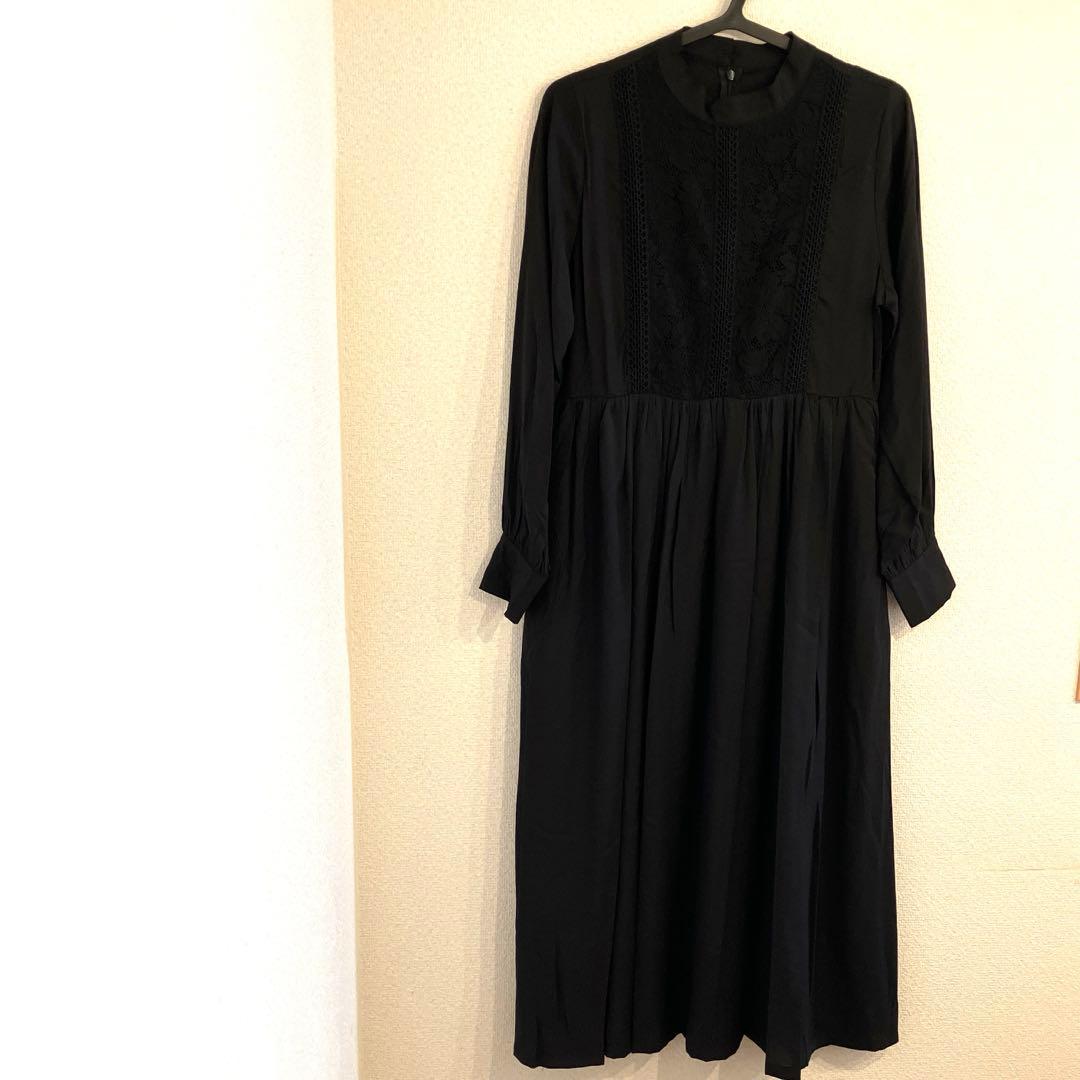 もりのがっこう　レースが可愛いフォーマル長袖ワンピースドレス(ブラック)