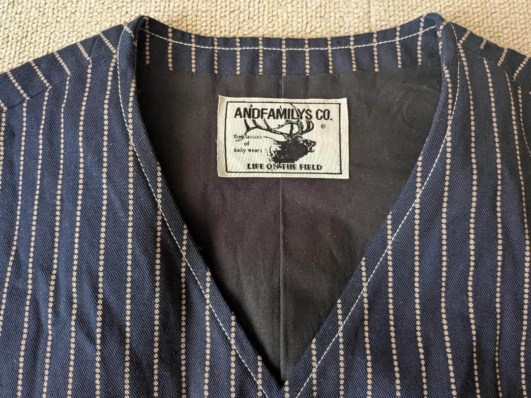 美品 アンドファミリーズ インディゴ ウォバッシュ ベスト デニム ワーク 40