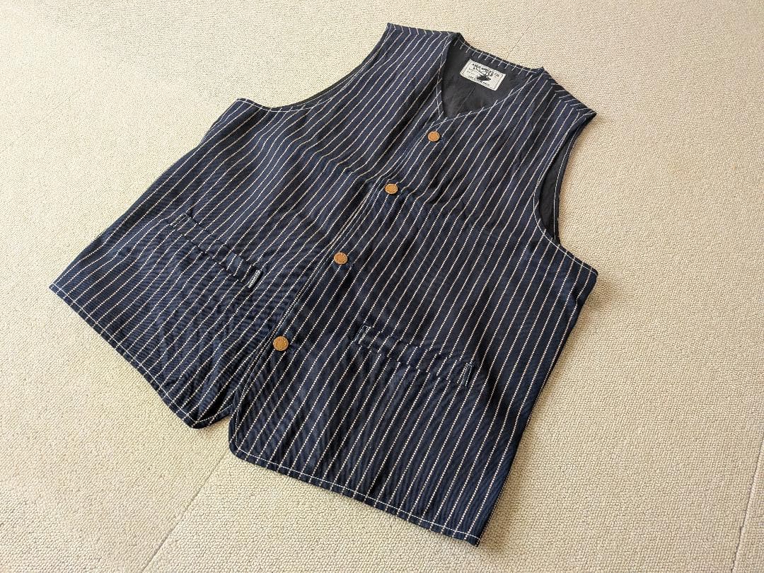 美品 アンドファミリーズ インディゴ ウォバッシュ ベスト デニム ワーク 40