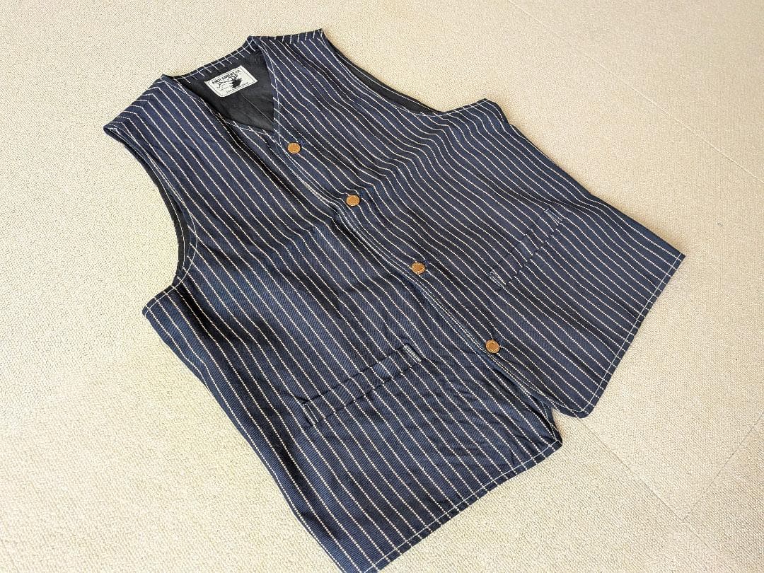 美品 アンドファミリーズ インディゴ ウォバッシュ ベスト デニム ワーク 40