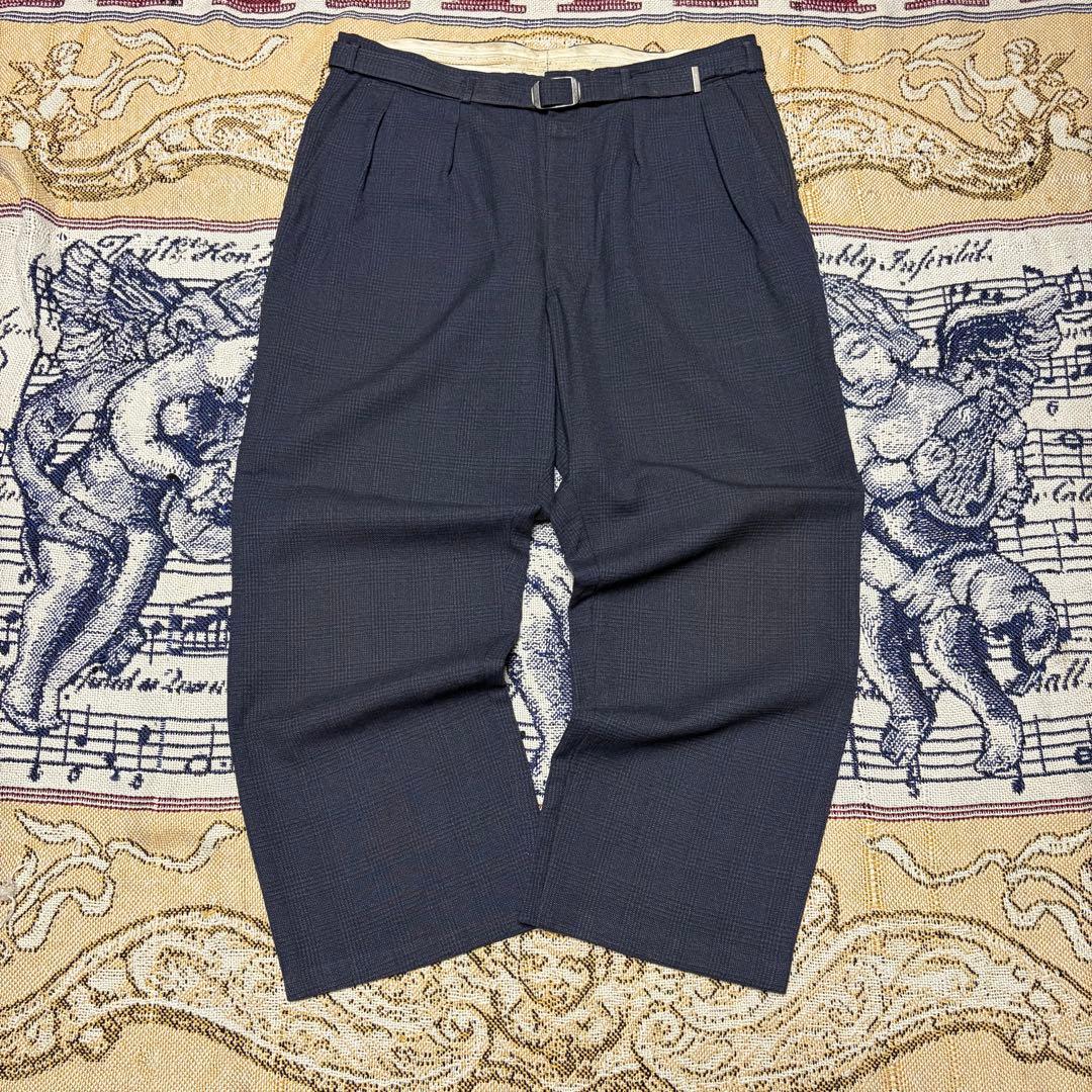 40s 50s 極太 ウール チェック スラックス ベルト付き ギャバジン