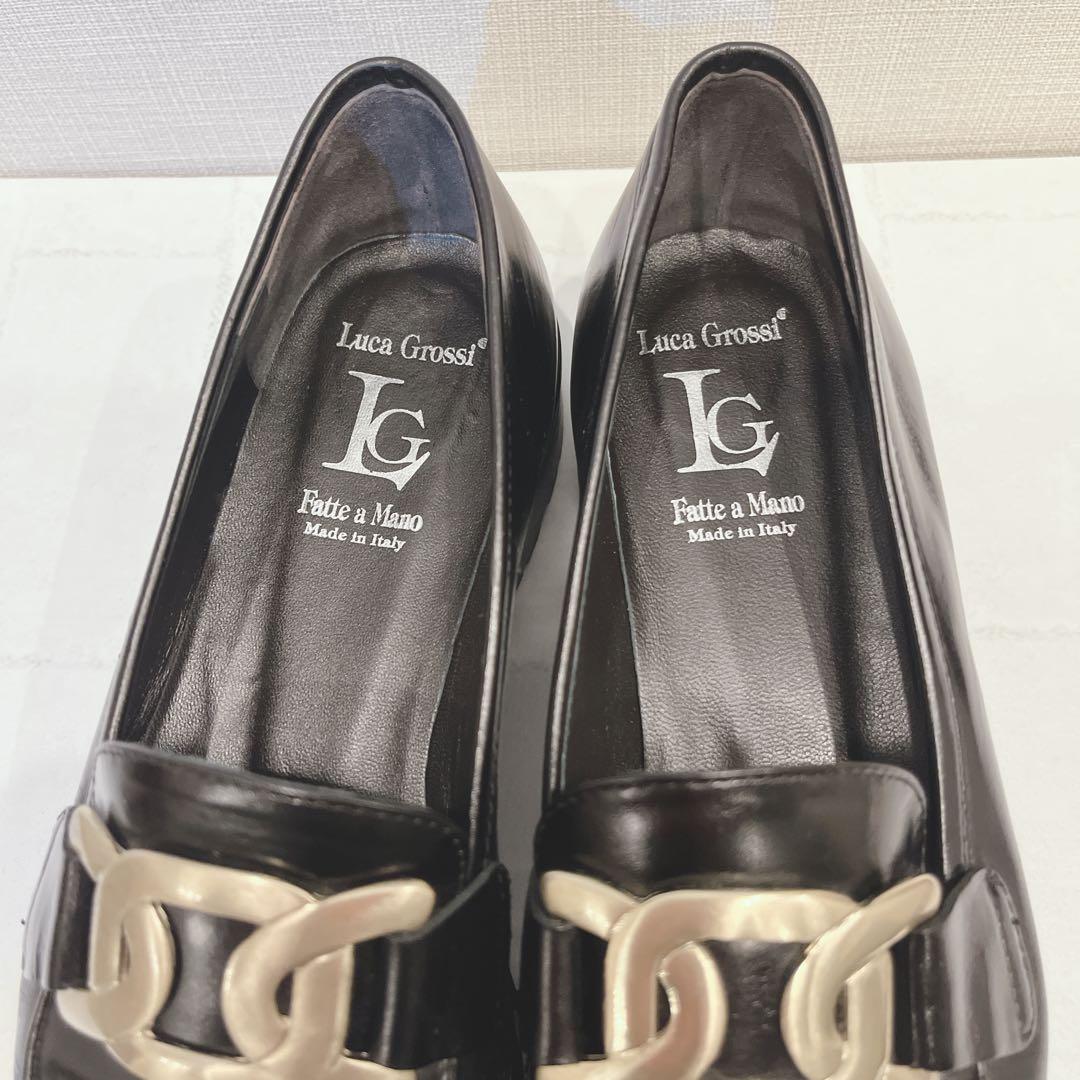 Luca Grossi ルカ グロッシ ローファー レザー 黒 38 イタリア製