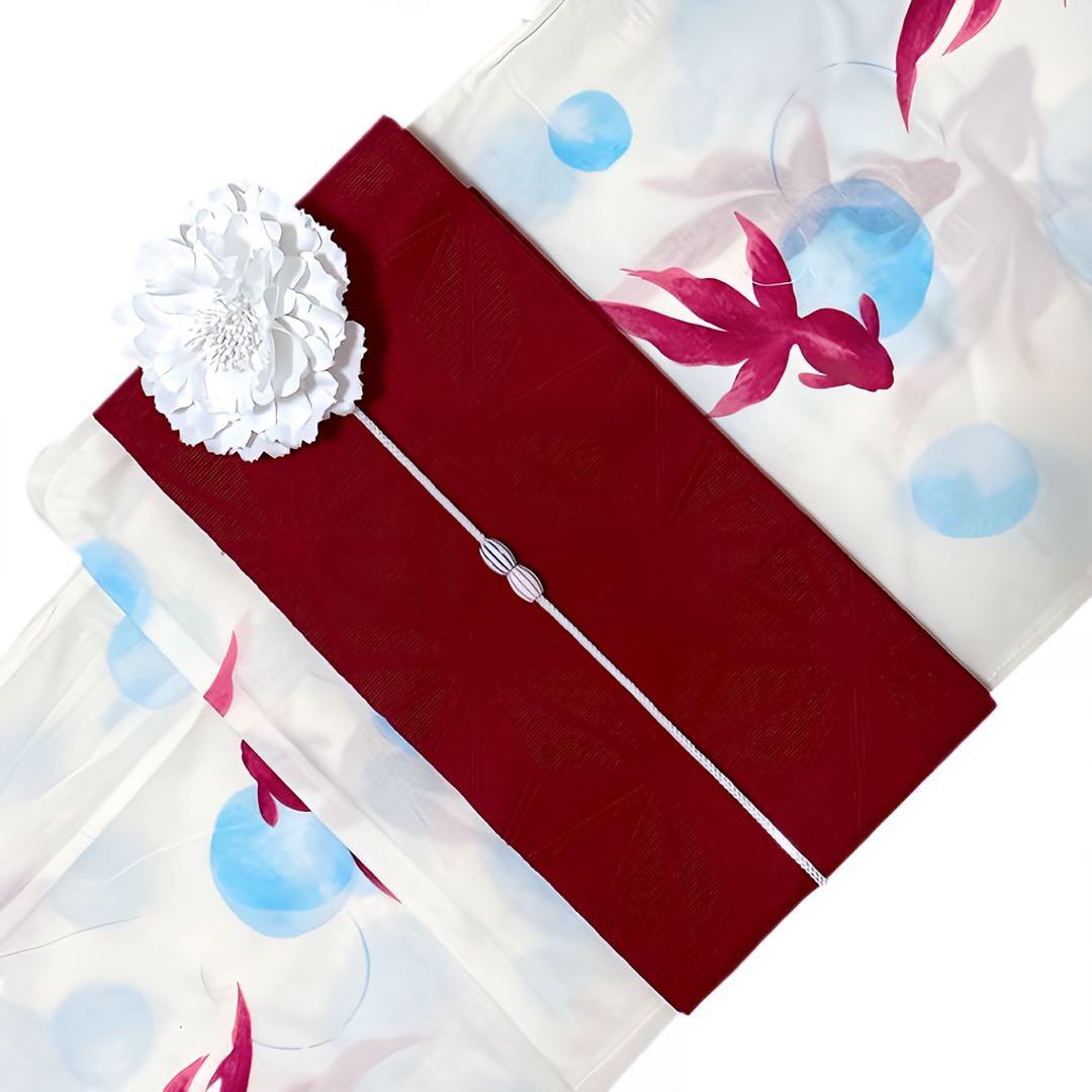 SALE価格 浴衣ジェンヌ 浴衣5点セット オフホワイトに金魚 ゆかた 半幅帯