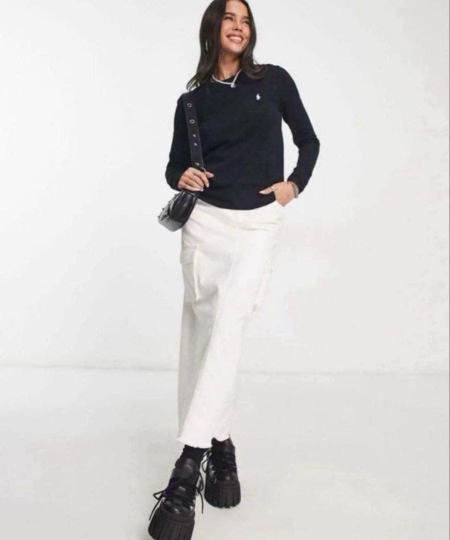 極美品✳︎ポロラルフローレン裏起毛スウェットトレーナー黒サイドリブ白ポニー正規品