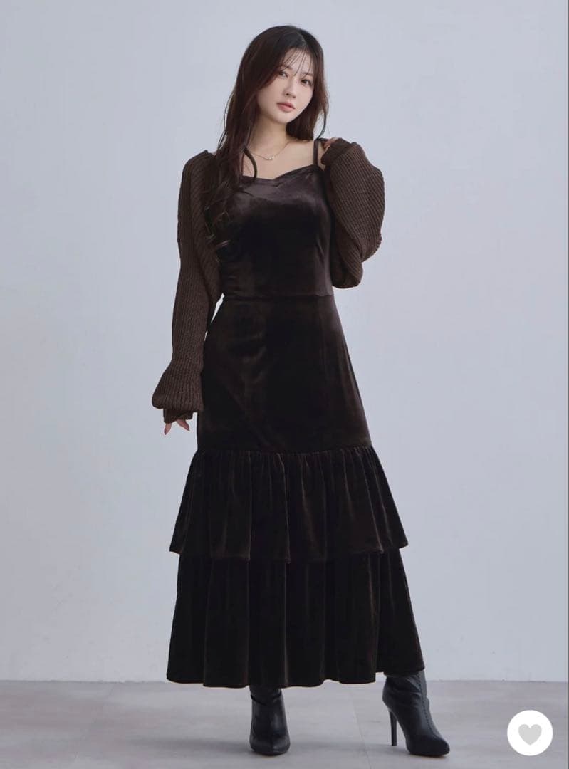 オーバーイー　ベロアキャミティアードワンピース　ブラウン96