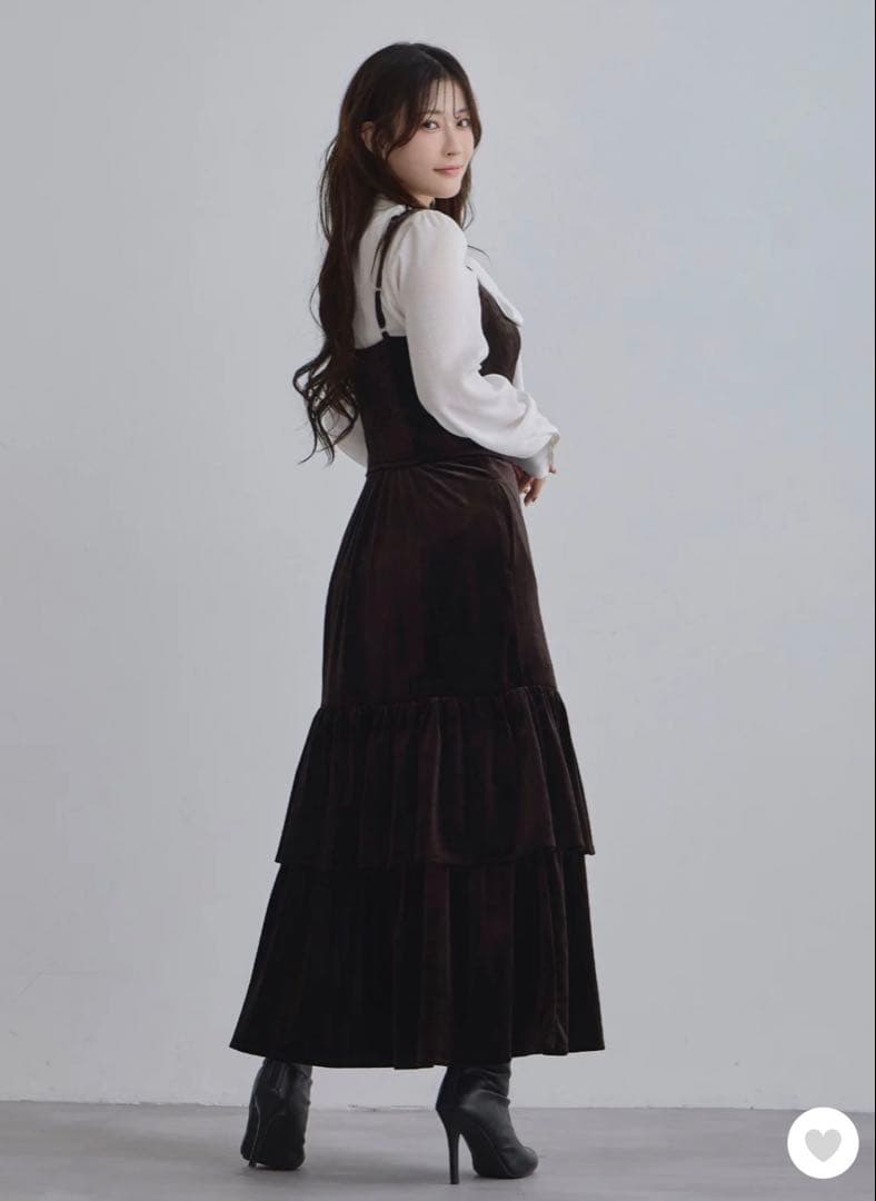 オーバーイー　ベロアキャミティアードワンピース　ブラウン96