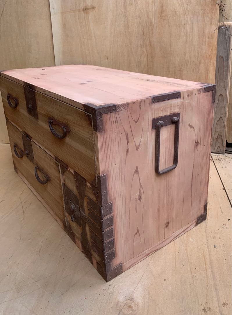 古い木味　二本松箪笥　引き出し2杯子引き出し2杯チェスト　古家具