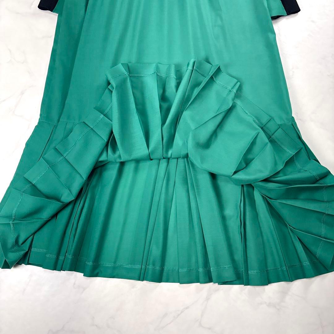 近年美品✨ LE PHIL ニットコンビ プリーツワンピース 黒 緑