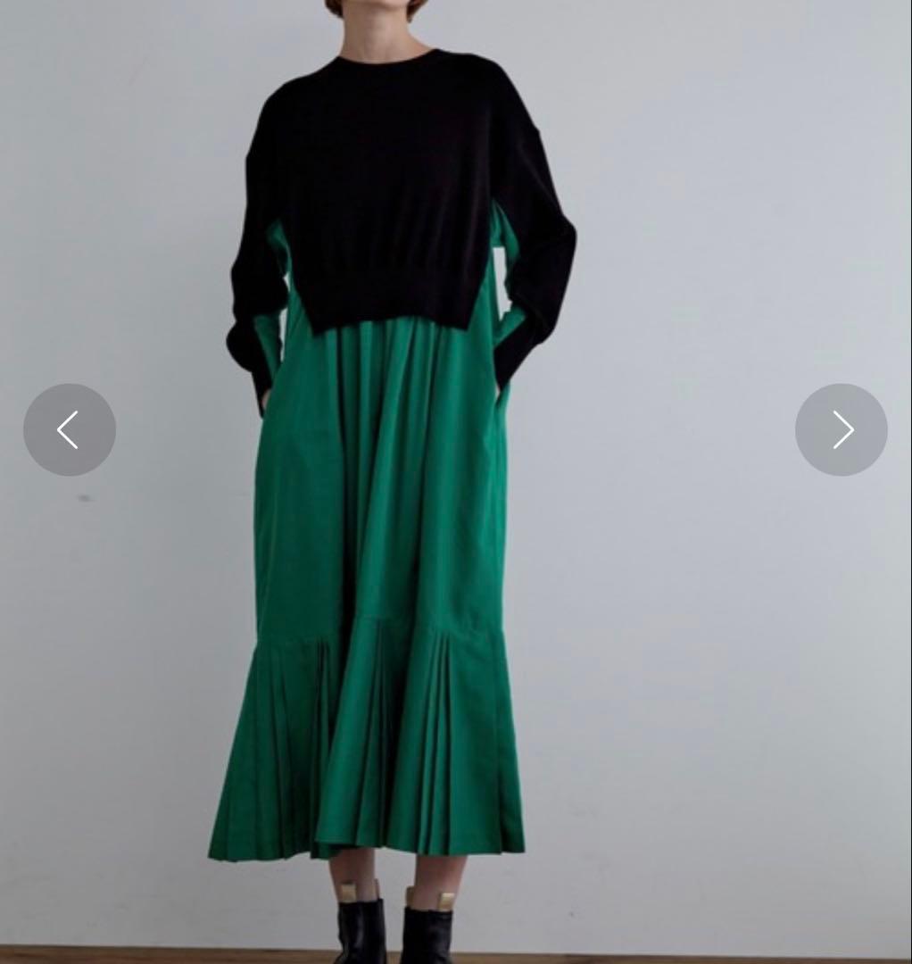近年美品✨ LE PHIL ニットコンビ プリーツワンピース 黒 緑