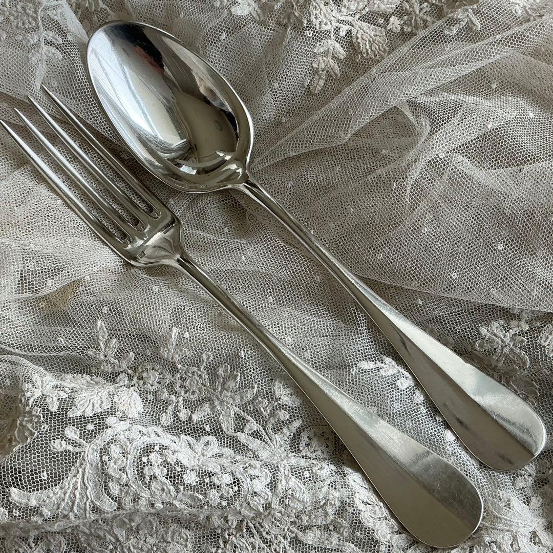 【C-４】フランスアンティーク　すずらん　スプーン＆フォーク　1組　モノグラム