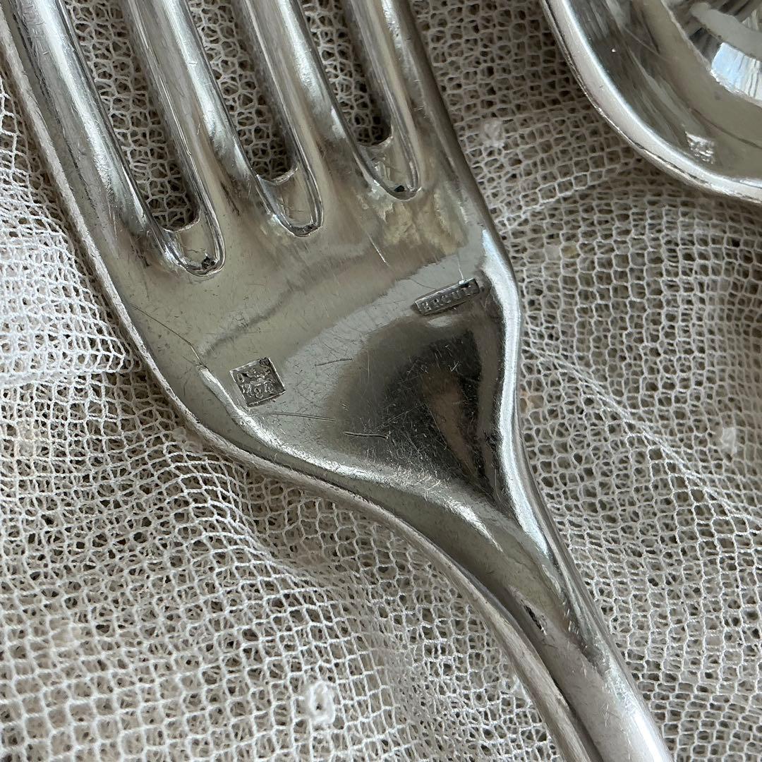 【C-４】フランスアンティーク　すずらん　スプーン＆フォーク　1組　モノグラム