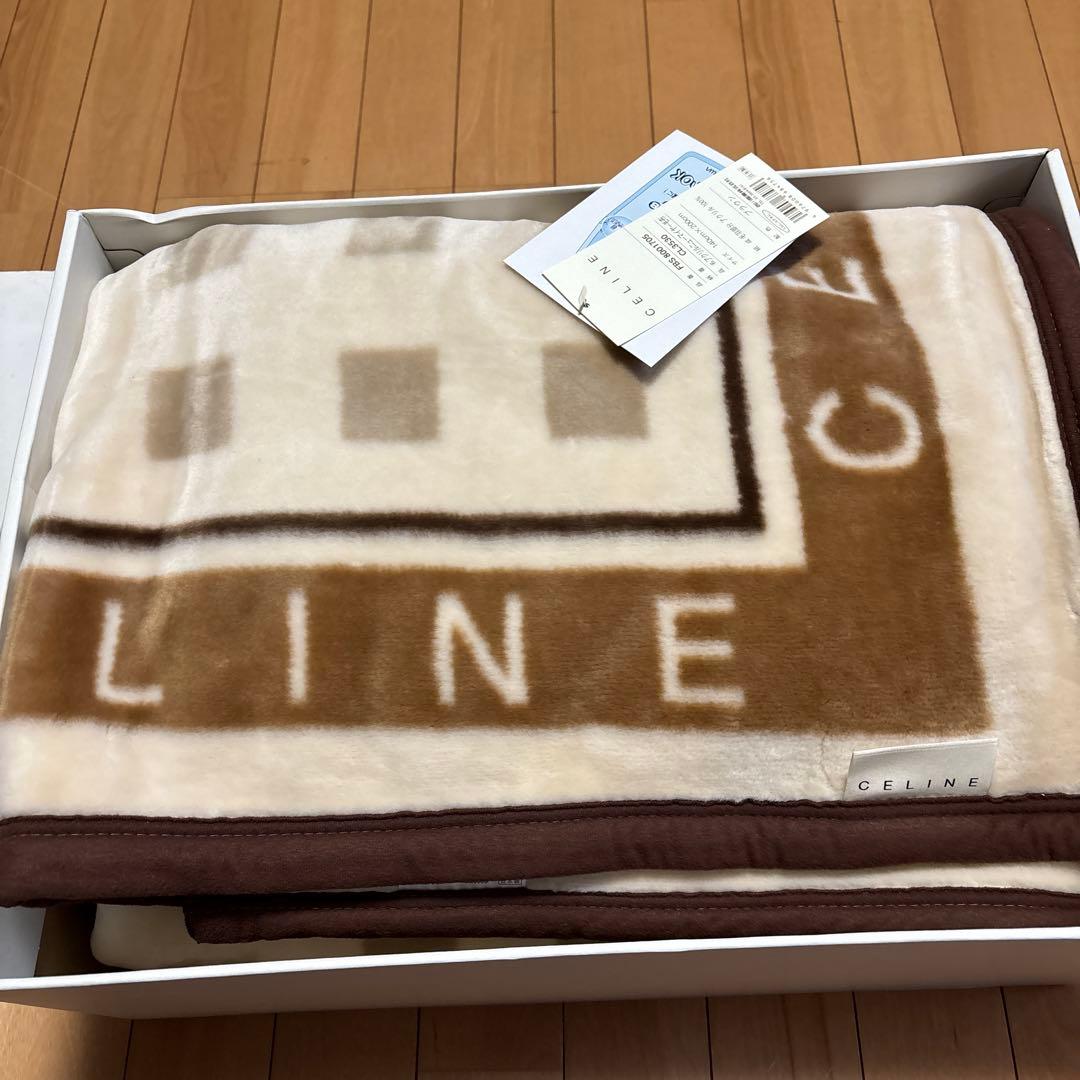 未使用タグ付CELINEアクリルニューマイヤー毛布.ブラウン.日本製
