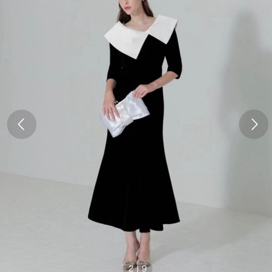 leja アシンメトリービッグカラーベロアマーメイドワンピースドレス