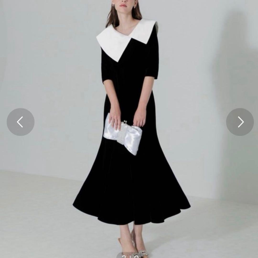 leja アシンメトリービッグカラーベロアマーメイドワンピースドレス