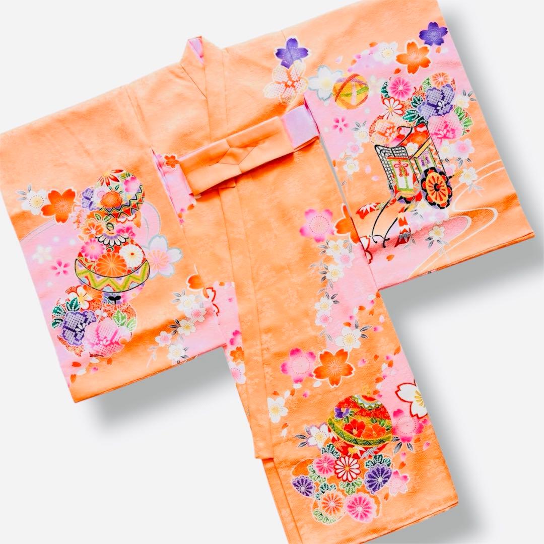 【新品】 日本伝統色 杏色❗️日本製 お宮参り産着 女の子 京友禅 刺繍入 襦袢付