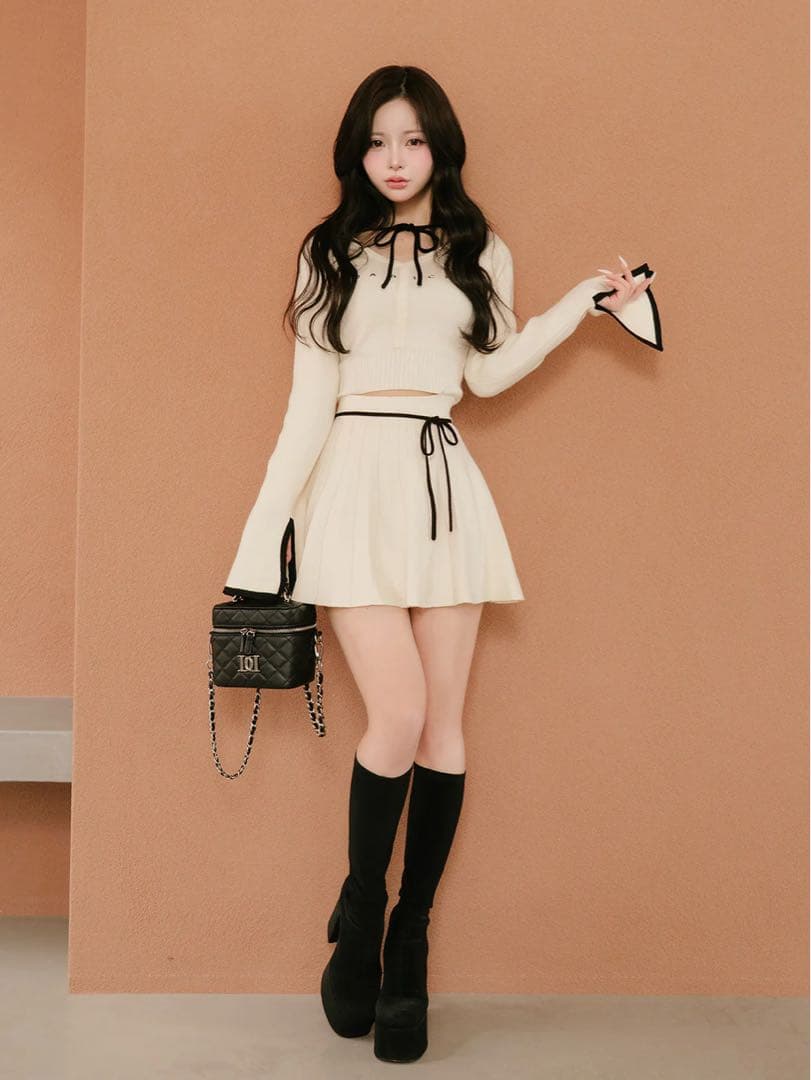 【タグ付】 ダーリッチ ウエストオープンリボンデザインニットミニワンピース