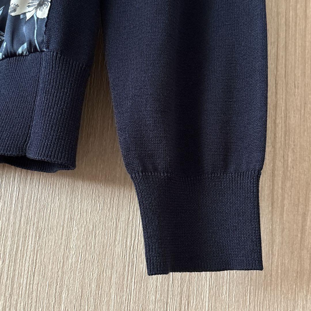 【1268】アナイ　フラワープリントドッキングカーディガン　濃紺　38