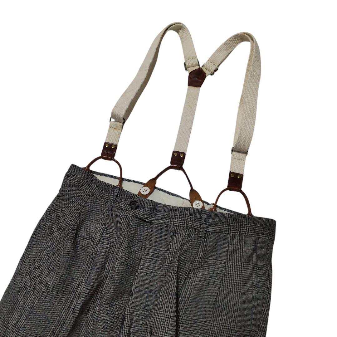 Unknown クラシック レザー×キャンバス ブレイシーズ サスペンダー