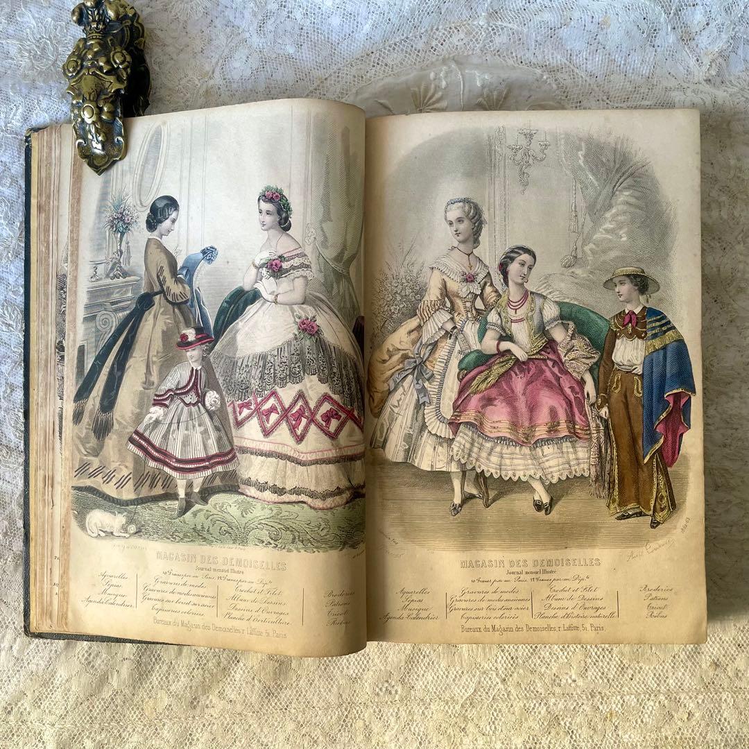 マガジン・デ・ドゥモアゼル1863年　フランスアンティーク　本　古書　彩色銅版画