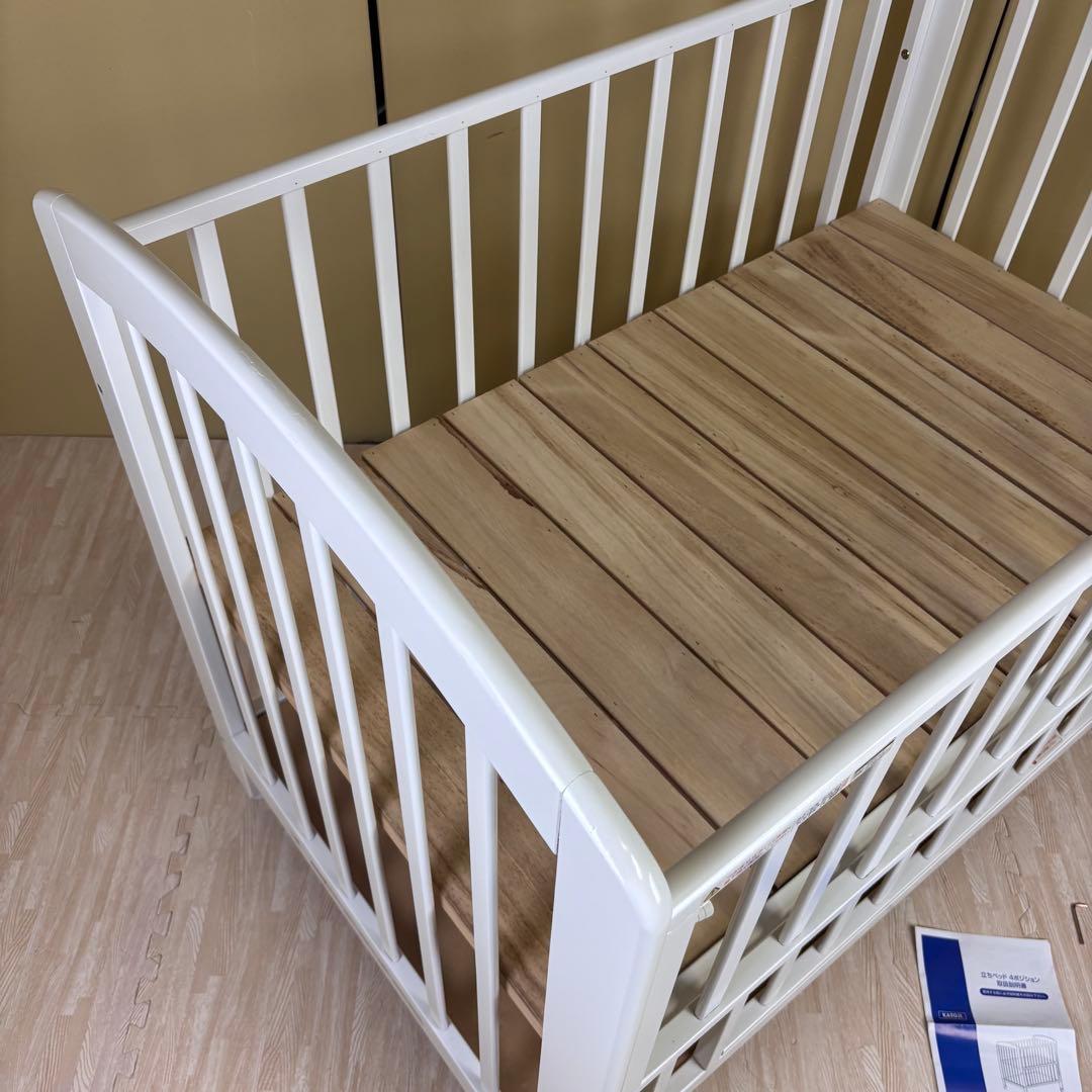 ☆除菌清掃済☆カトージ　立ちベッド4ポジション　ホワイト　すのこ床板　ハイタイプ