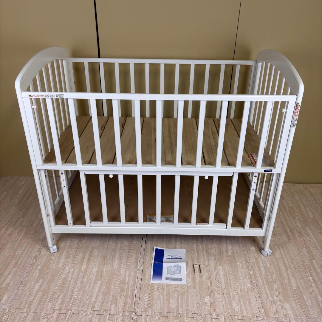 ☆除菌清掃済☆カトージ　立ちベッド4ポジション　ホワイト　すのこ床板　ハイタイプ